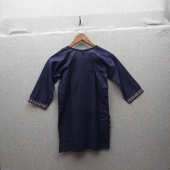 Navy Blue Embroidered 3/4 Sleeve Tunic Top Made In Pakistan - Picture 4 of 4